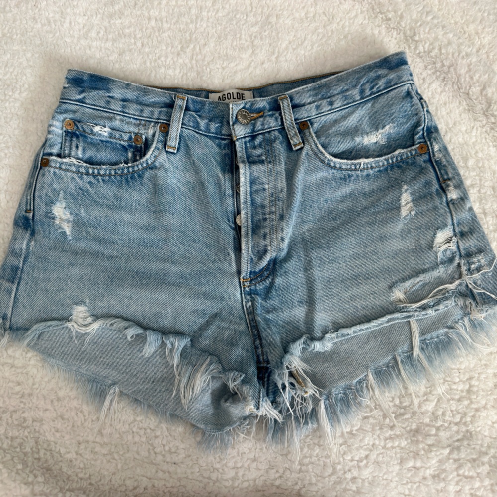 Agolde Women's Frayed Jean Shorts - Light Blue 27